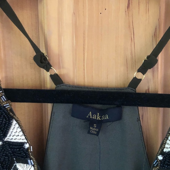 Aakaa Olive Green Beaded Neckline Cocktail Dress - Picture 4 of 6